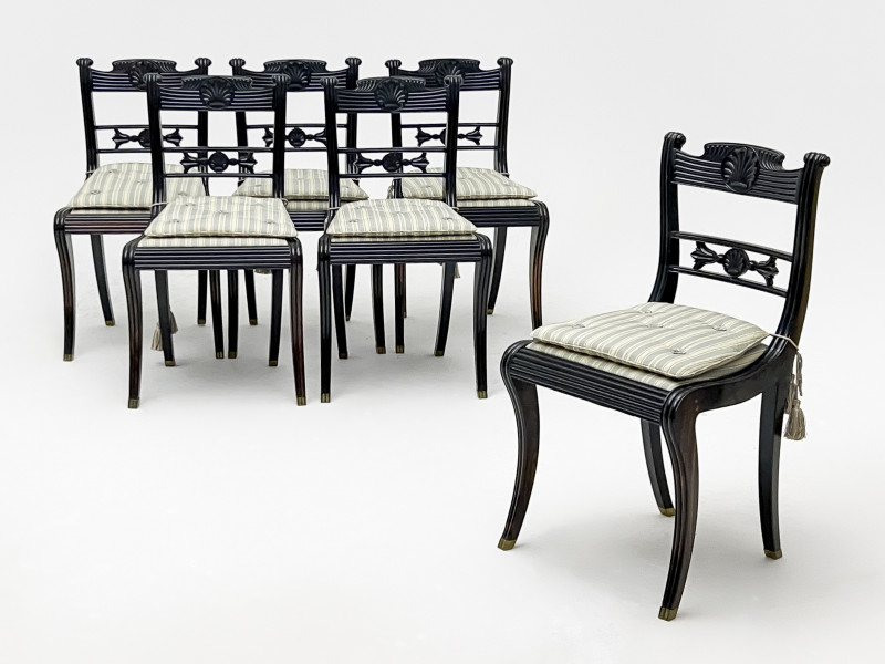 Regency Style Ebonized Dining Chairs, Group of 6