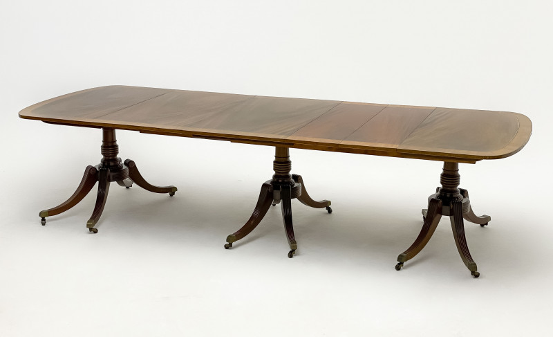 Regency Style Mahogany Three-Pedestal Dining Table