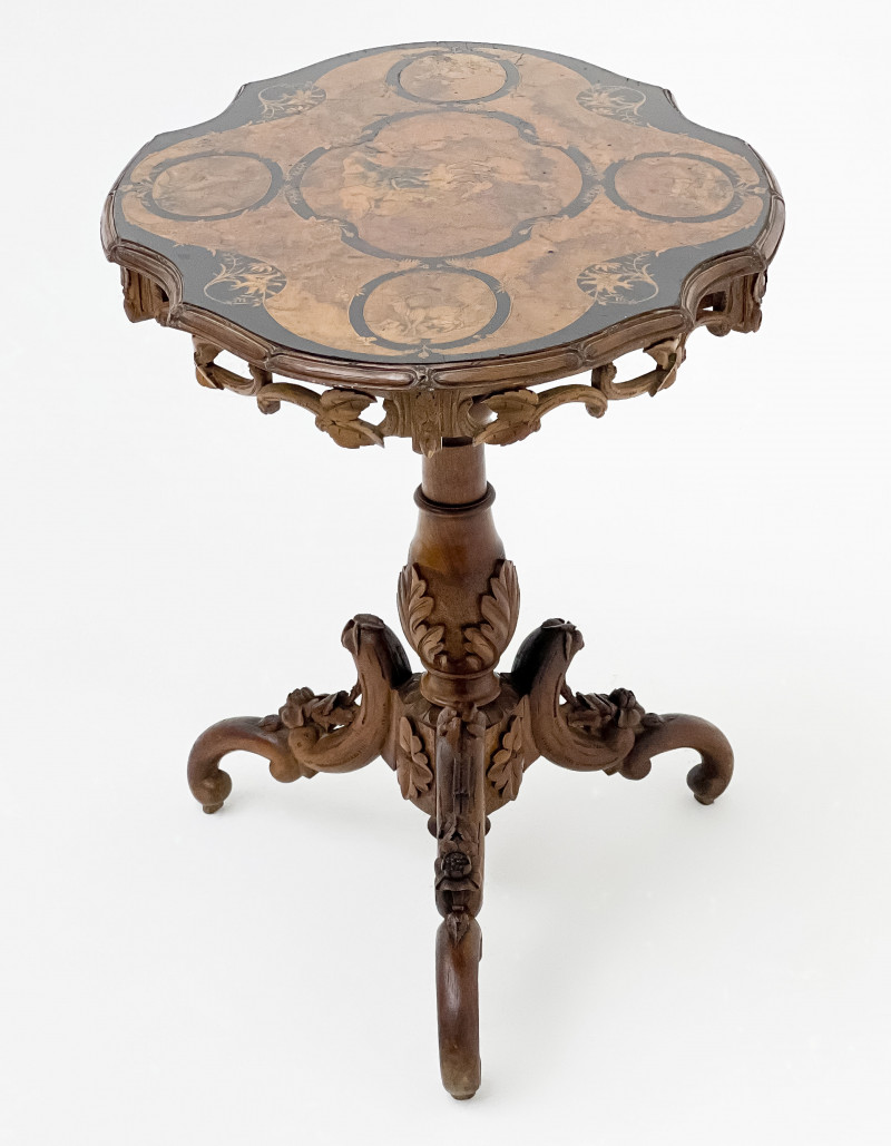 Swiss Black Forest Marquetry Side Table