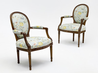 Image for Lot Pair of Louis XVI Style Carved Fauteuils
