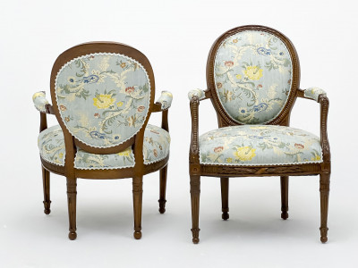 Pair of Louis XVI Style Carved Fauteuils