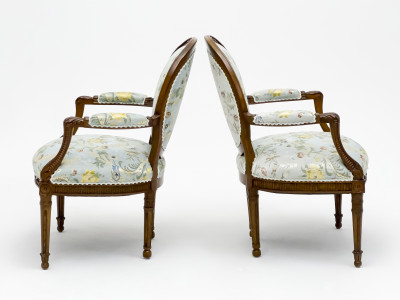 Pair of Louis XVI Style Carved Fauteuils