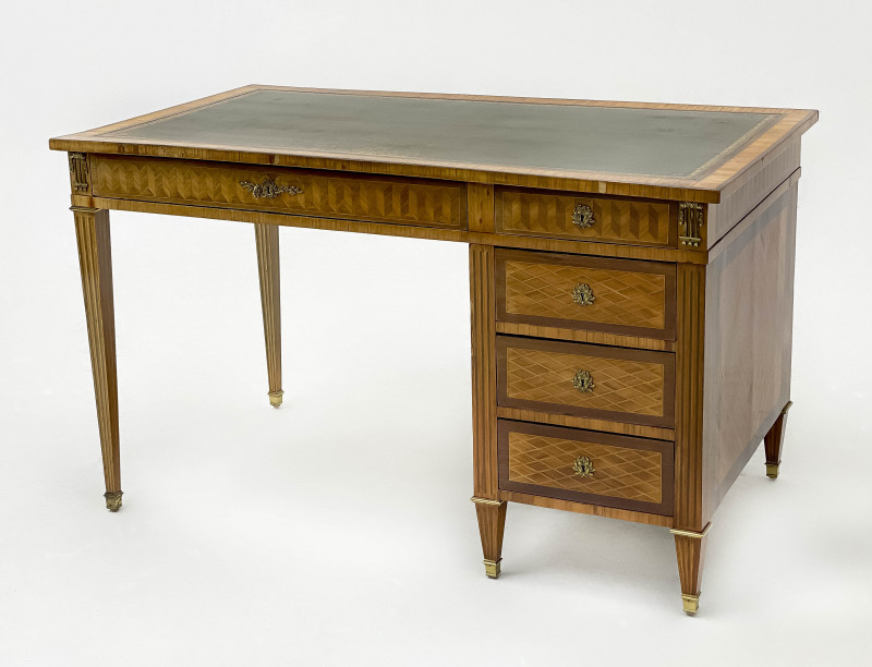 Louis XVI Style Parquetry Inlaid and Leather Top Desk