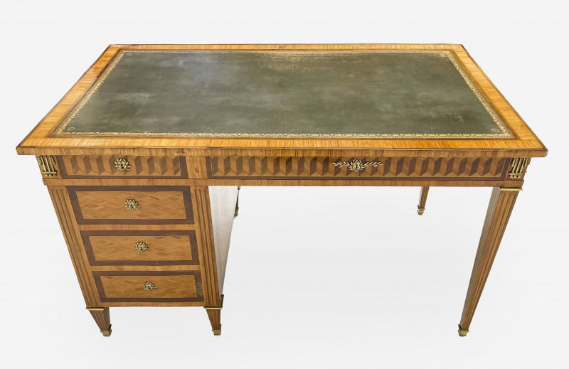 Louis XVI Style Parquetry Inlaid and Leather Top Desk