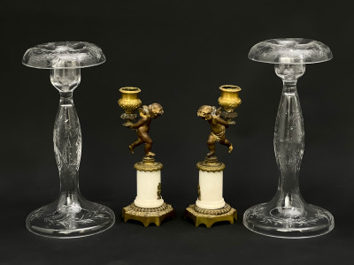 Image for Lot Cherub and Glass Candlestick Holders, Group 4