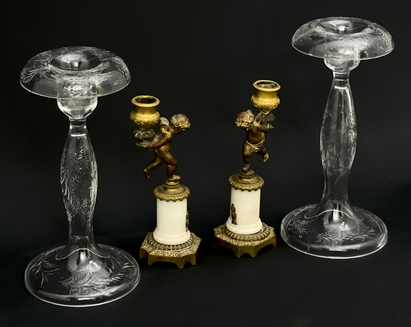 Cherub and Glass Candlestick Holders, Group 4