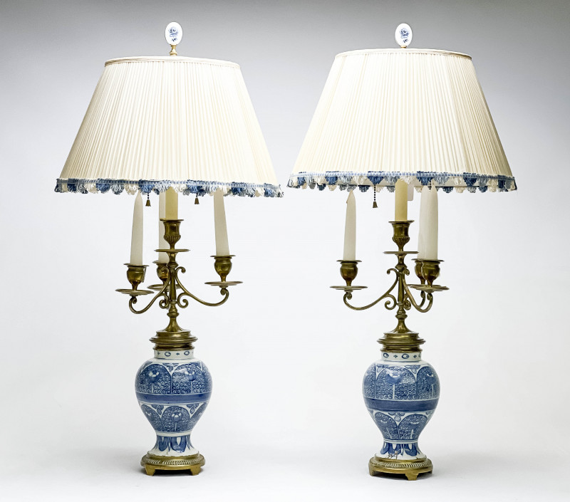 Dutch Delft Vases mounted as Lamps, Pair