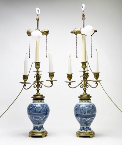 Dutch Delft Vases mounted as Lamps, Pair