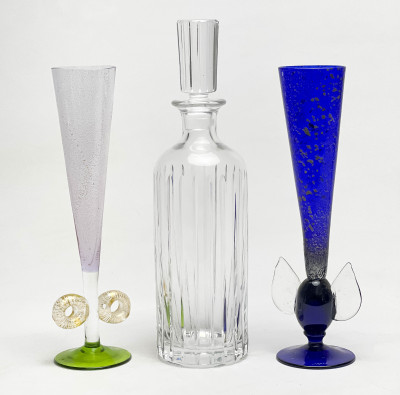 Image for Lot Baccarat Decanter and Sculptural Champagne Flutes, Group of 3