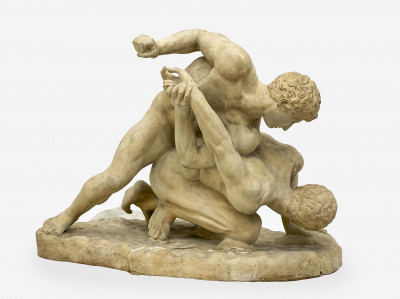 Image for Lot Large Terracotta Group of the Wrestlers, after the antique