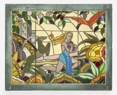 Image for Lot Art Deco Stained Glass Panel