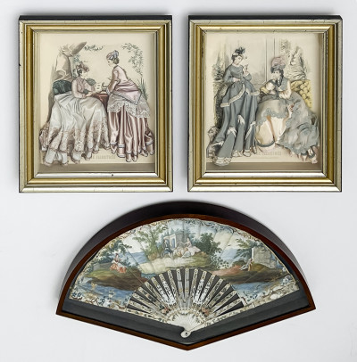Image for Lot Victorian Fashion Plates and French Fan, Group of 3