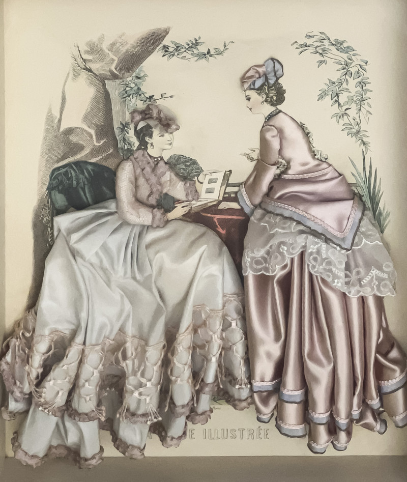 Victorian Fashion Plates and French Fan, Group of 3