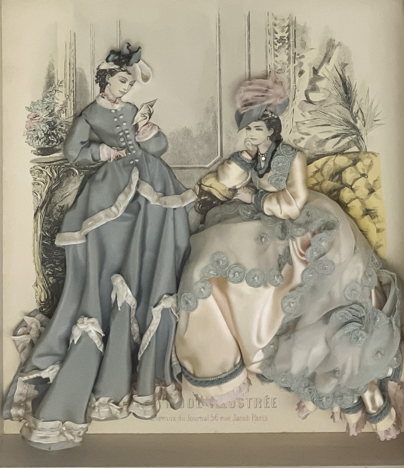 Victorian Fashion Plates and French Fan, Group of 3