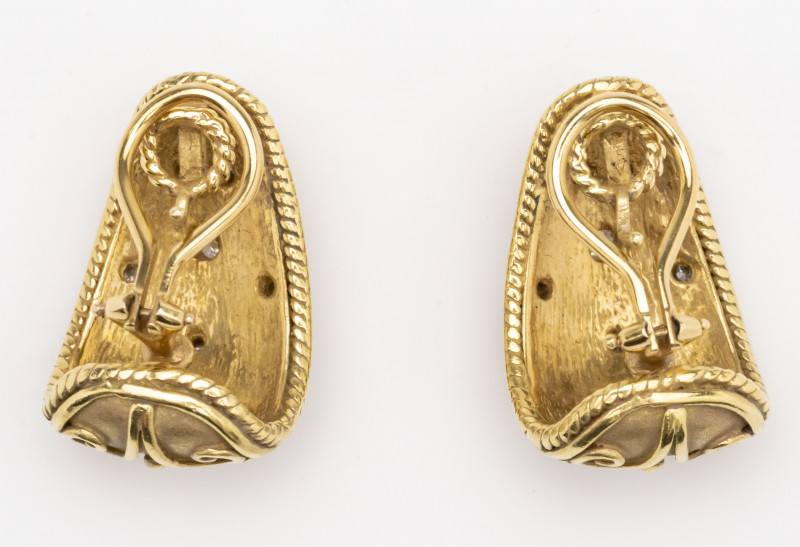 Pair of Diamond Byzantine Style 18K Gold Earrings
