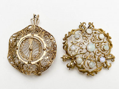 Image for Lot Two 14K Yellow Gold Filigree Brooch Pendants