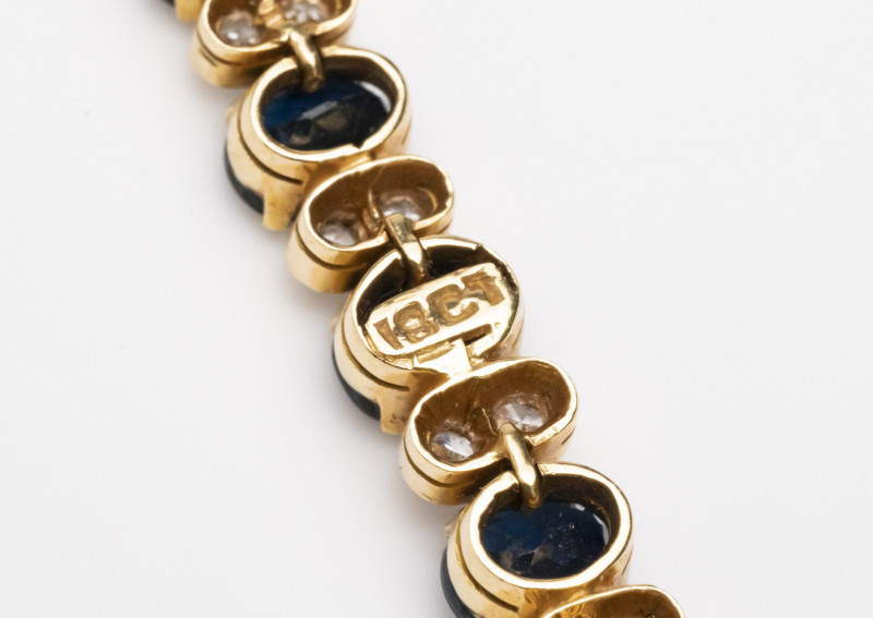 18K Yellow Gold, Sapphire, Diamond Tennis Bracelet