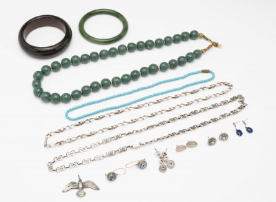 Sterling, Jade, and Turquoise Jewelry Group