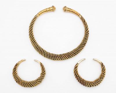 Image for Lot Gilt Sterling Silver Collar Necklace and Cuff Bracelets, Set