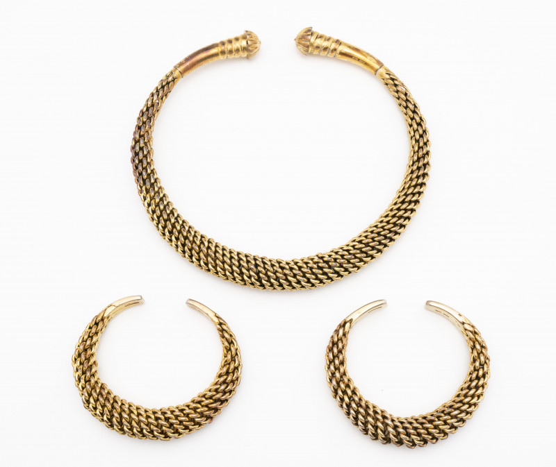 Gilt Sterling Silver Collar Necklace and Cuff Bracelets, Set