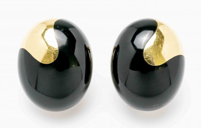 Image for Lot Angela Cummings for Tiffany & Co. Onyx and 18KT Gold Earrings