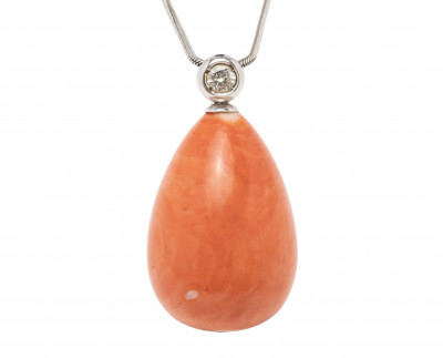 Coral and Diamond Pendant Necklace