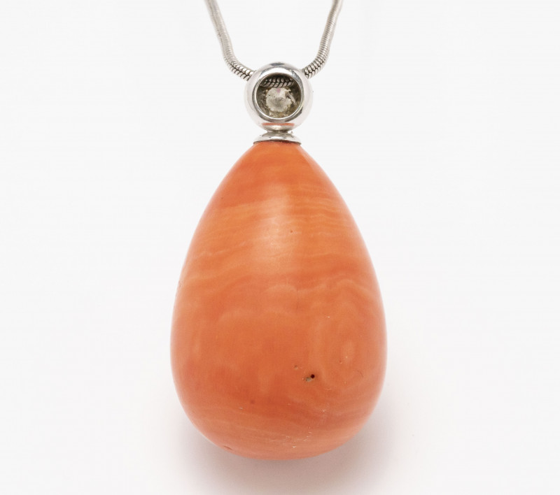 Coral and Diamond Pendant Necklace
