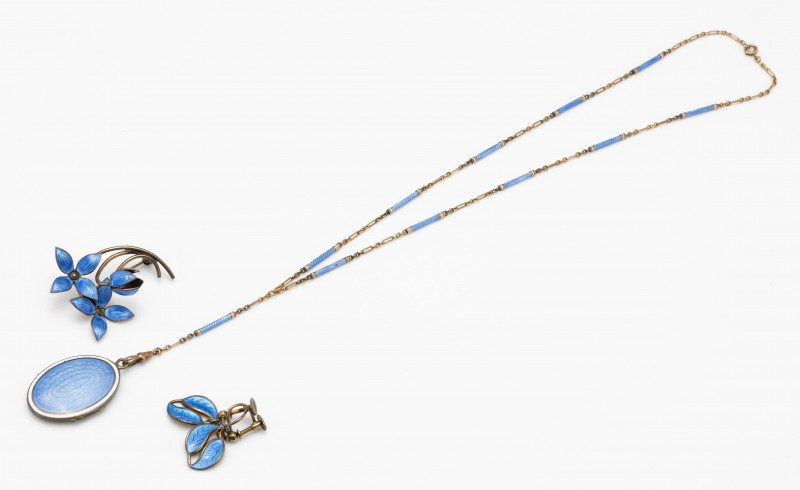 David Anderson and Other Blue Guilloché and Enamel Sterling Silver Jewelry