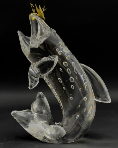 Image for Lot Steuben Glass Trout with 18K Gold Fly
