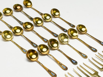 Russian Silver Condiment Forks and Spoons