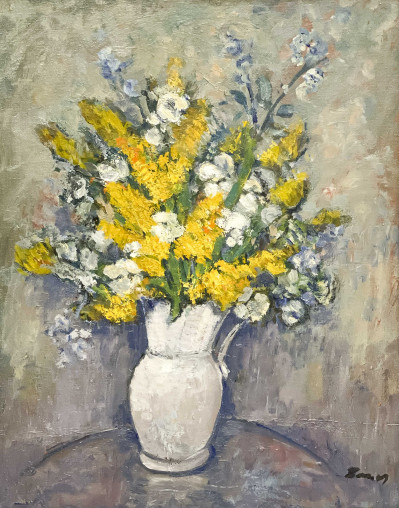 Image for Lot Albert Bela Bauer - Still Life with Delphinium and Yellow Foxtail