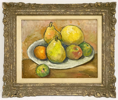 Albert Bela Bauer - Still Life with Pears, Apples, and Orange