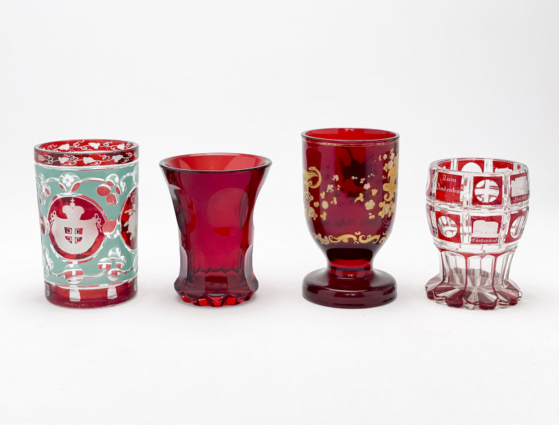 Bohemian Ruby Glass Goblets and Tumblers, Group of 4