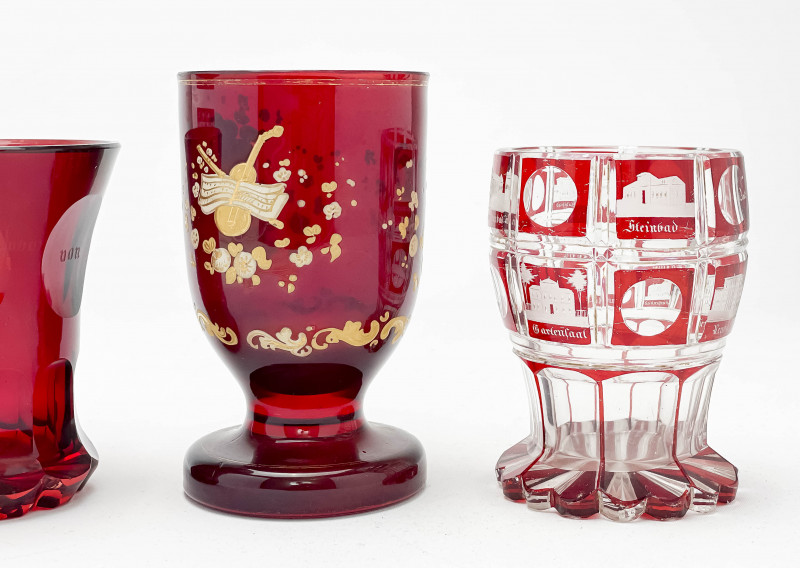 Bohemian Ruby Glass Goblets and Tumblers, Group of 4