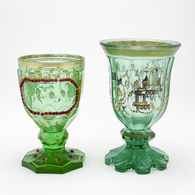 Image for Lot Bohemian Emerald Green Cut Glass Goblets, Group of 2