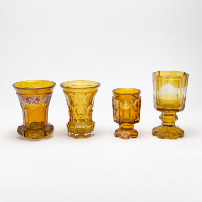 Amber Bohemian Goblets, Group of 4
