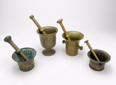 Bronze Mortar and Pestle Group, (4 Sets)