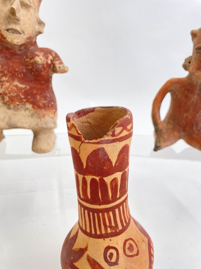 3 Pre-Colombian Figures with 2 Mexican Vessels