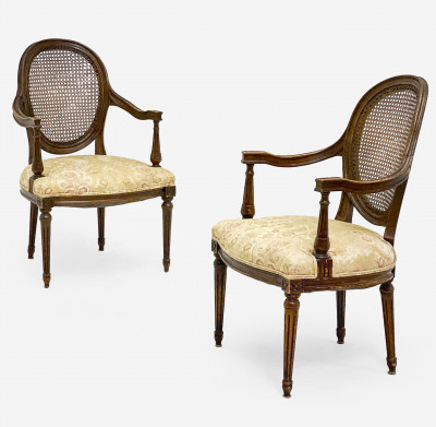 Image for Lot Louis XVI Style Caned Fauteuils, Pair