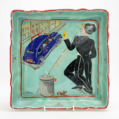 Image for Lot Ylyne - Ceramic Dish with Taxi Scene