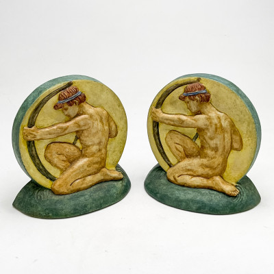 Image for Lot Compton Pottery Guildford - Figural Bookends, Pair