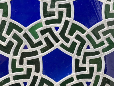 attributed to Franz Mayer Studio - Blue and Green Hexagonal Circle Stained Glass Panel