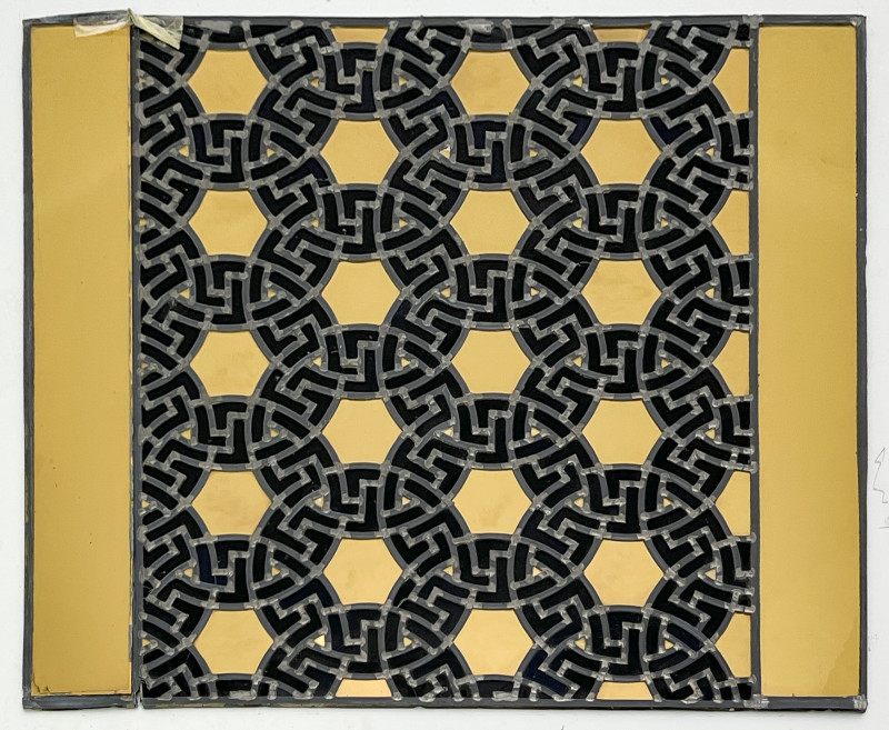 attributed to Franz Mayer Studio - Blue and Gold Hexagonal Circles Stained Glass Panel
