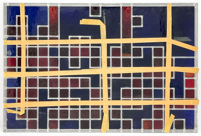 attributed to Franz Mayer Studio - Blue and Red Square Stained Glass Panel