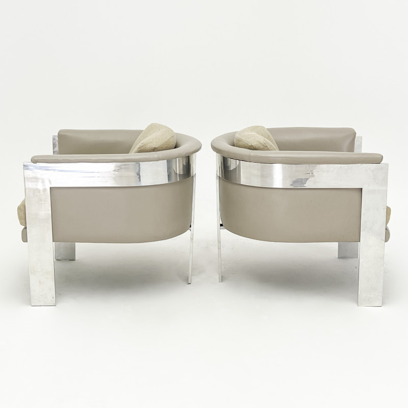 Milo Baughman - Barrel Back Lounge Chairs, Pair