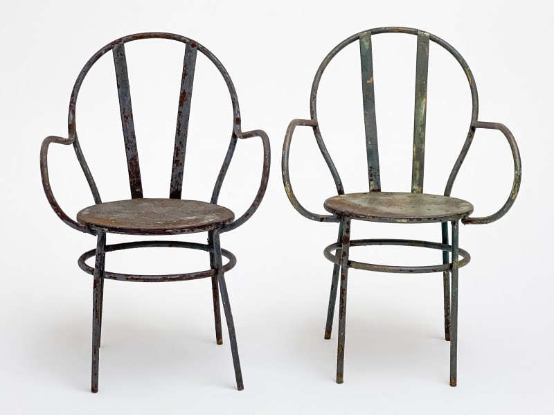 Wrought Iron Bistro Chairs, Pair