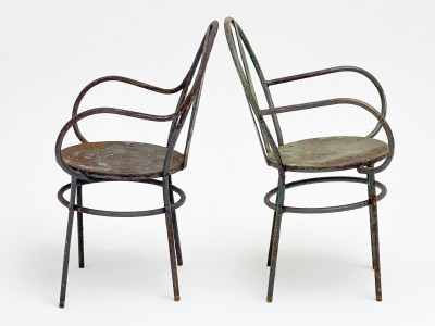 Wrought Iron Bistro Chairs, Pair