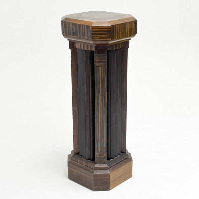 Art Deco Lacquered Pedestal in Banded Exotic Wood