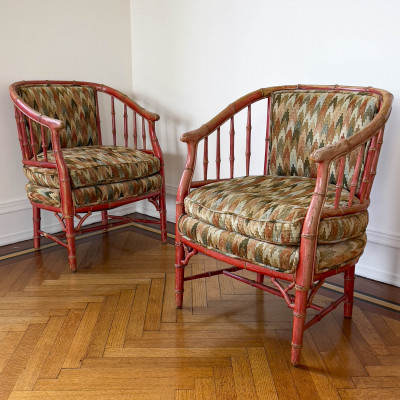Image for Lot Painted Faux Bamboo Armchairs, Pair