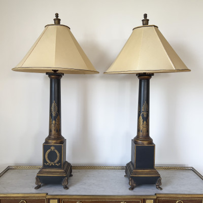 Image for Lot French Tole Painted Lamps, Pair